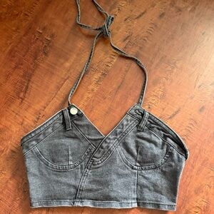 Gray Denim Halter  crop Top